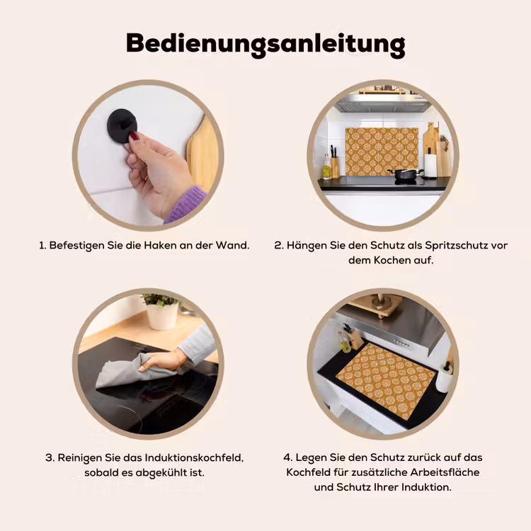 Bloemen - Modern - Oker Inductie beschemer met haakjes klein 777 -ky-gebruik-de