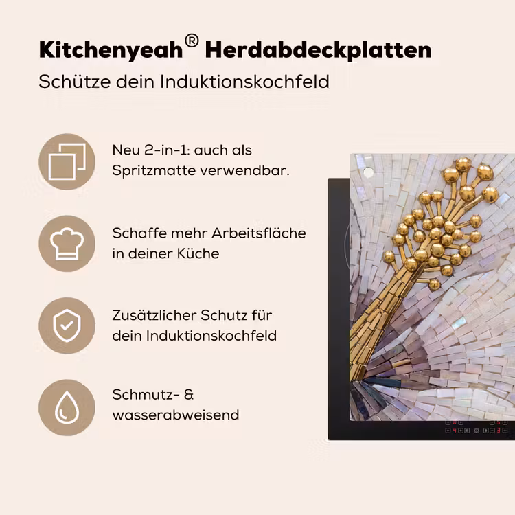Bloemen - Mozaïek - Kunst - Modern - Goud Inductie beschemer met haakjes klein -ky-usp-de