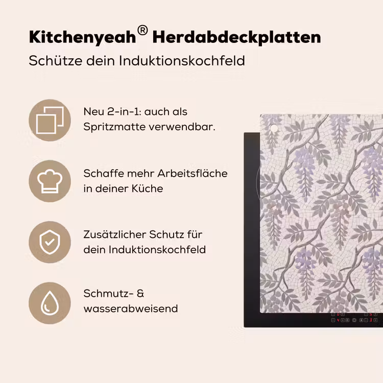 Bloemen - Mozaïek - Natuur - Patroon - Paars Inductie beschemer met haakjes klein -ky-usp-de