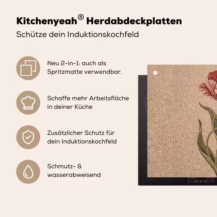 Bloemen - Mozaïek - Rood - Groen - Kunst Inductie beschemer met haakjes klein -ky-usp-de