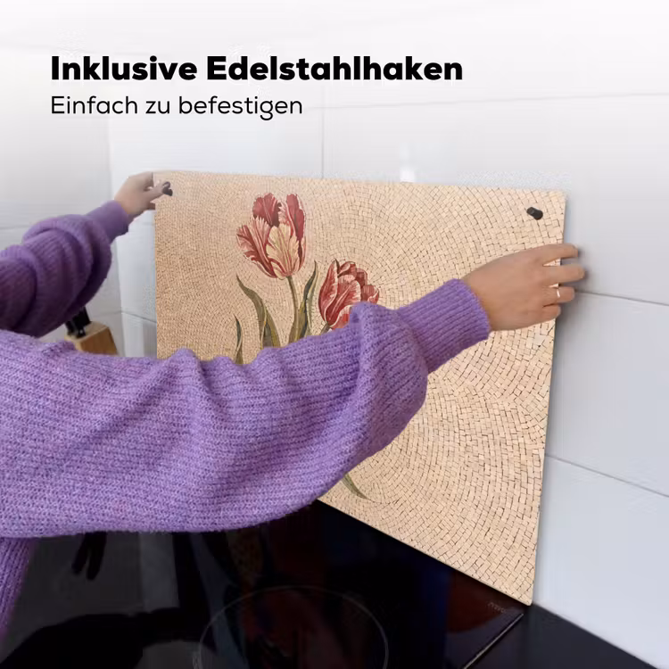 Bloemen - Mozaïek - Rood - Groen - Kunst Inductie beschemer met haakjes klein -ky-ophangen-de