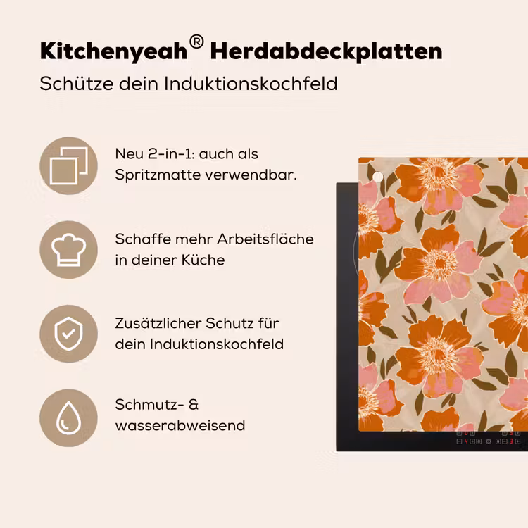 Bloemen - Motief - Retro Inductie beschemer met haakjes klein 777 -ky-usp-de