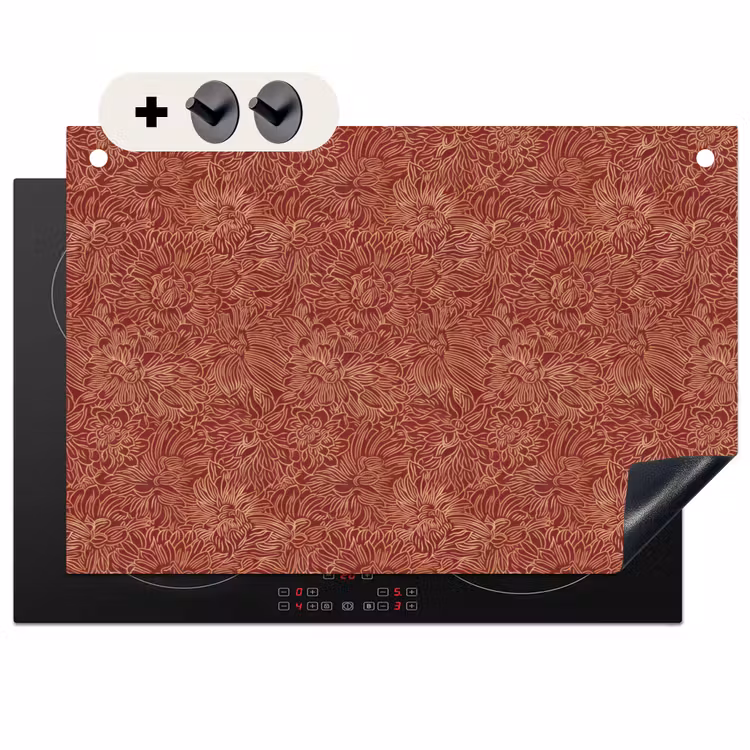 2-in-1 Herdabdeckplatte & Spritzschutz - Blumen - Motiv - Rot - Bloemen - Motief - Rood Inductie beschemer met haakjes klein 777