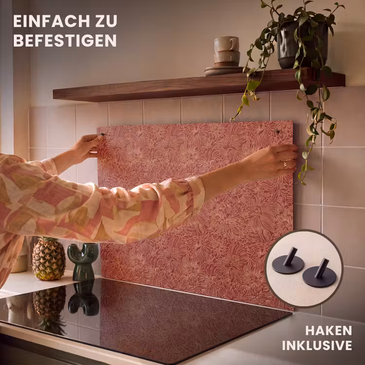 2-in-1 Herdabdeckplatte & Spritzschutz - Blumen - Motiv - Rot - Bloemen - Motief - Rood Inductie beschemer met haakjes klein 777