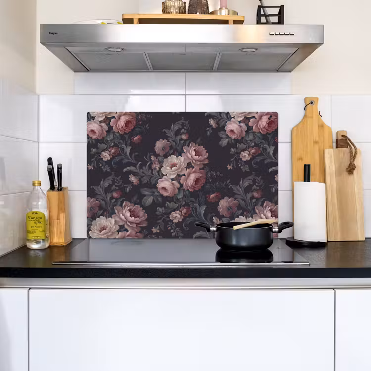 Bloemen - Patroon - Sierlijk - Roze - Donker Inductie beschemer met haakjes klein -sfeer2