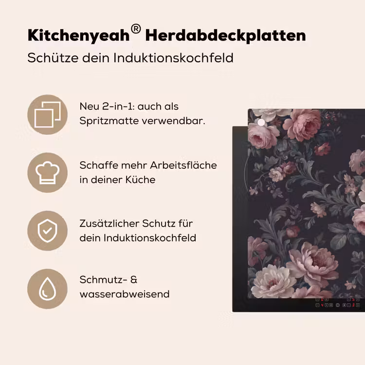 Bloemen - Patroon - Sierlijk - Roze - Donker Inductie beschemer met haakjes klein -ky-usp-de