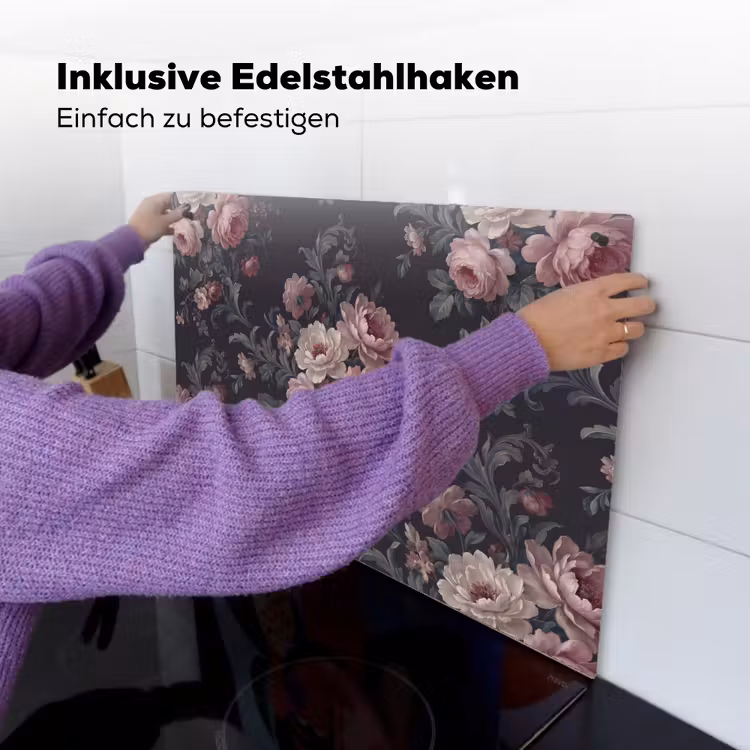 Bloemen - Patroon - Sierlijk - Roze - Donker Inductie beschemer met haakjes klein -ky-ophangen-de