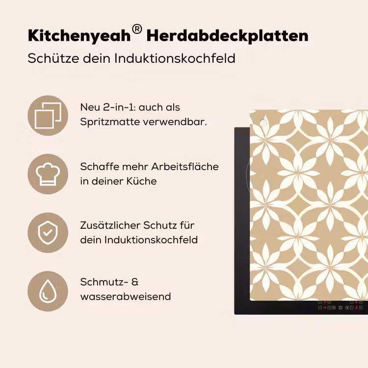 Bloemen - Patroon - Beige Inductie beschemer met haakjes klein 777 -ky-usp-de