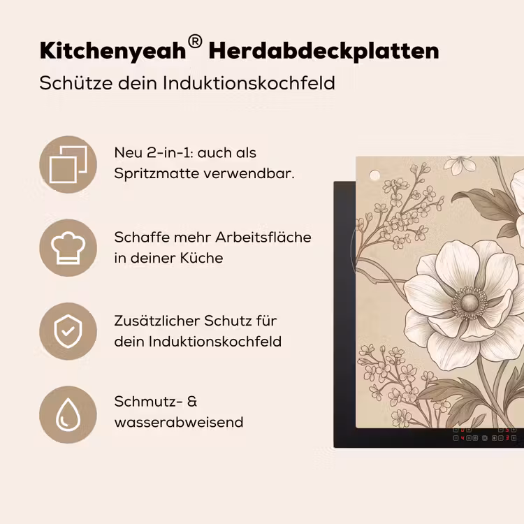 Bloemen - Patroon - Beige Inductie beschemer met haakjes klein -ky-usp-de