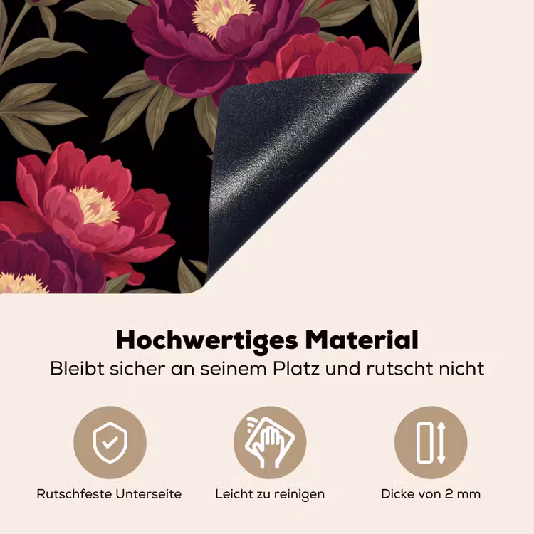 Bloemen - Patroon - Botanisch - Rood - Zwart Inductie beschemer met haakjes klein -ky-onderkant-de
