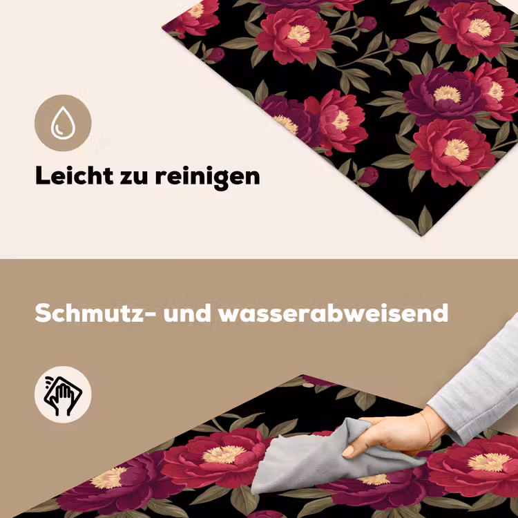 Bloemen - Patroon - Botanisch - Rood - Zwart Inductie beschemer met haakjes klein -ky-schoon-de