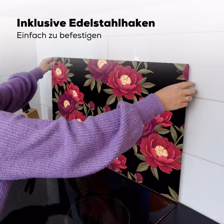 Bloemen - Patroon - Botanisch - Rood - Zwart Inductie beschemer met haakjes klein -ky-ophangen-de