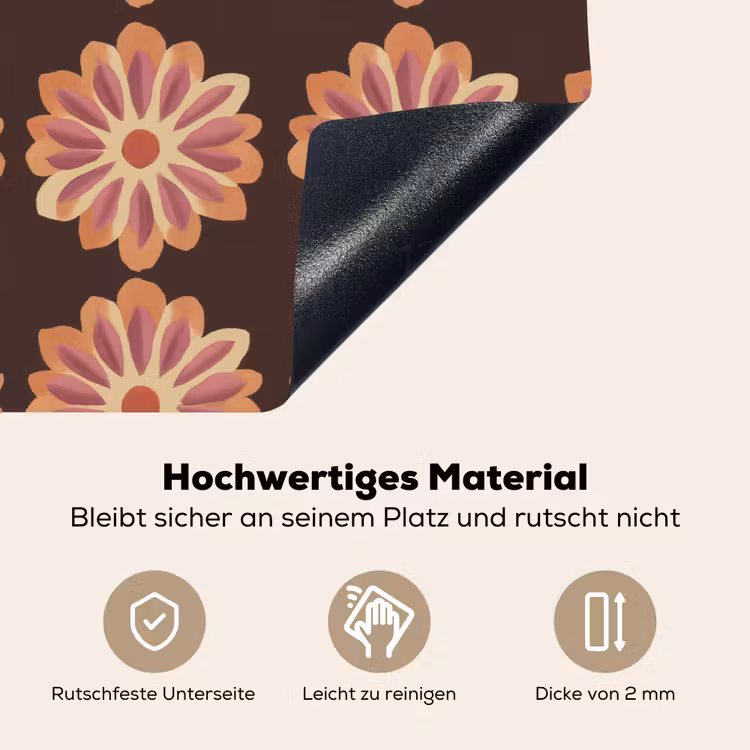 Bloemen - Patroon - Bruin Inductie beschemer met haakjes klein 777 -ky-onderkant-de