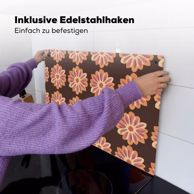 Bloemen - Patroon - Bruin Inductie beschemer met haakjes klein 777 -ky-ophangen-de