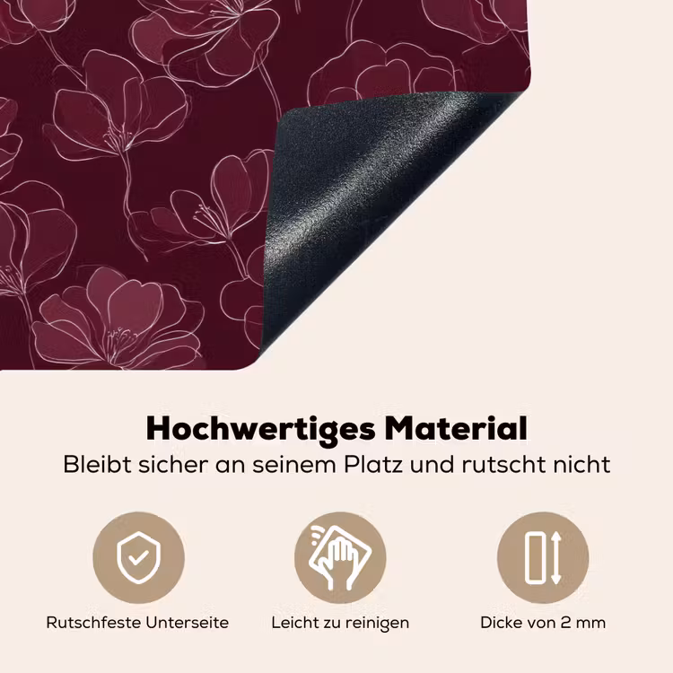 Bloemen - Patroon - Bordeauxrood Inductie beschemer met haakjes klein 777 -ky-onderkant-de