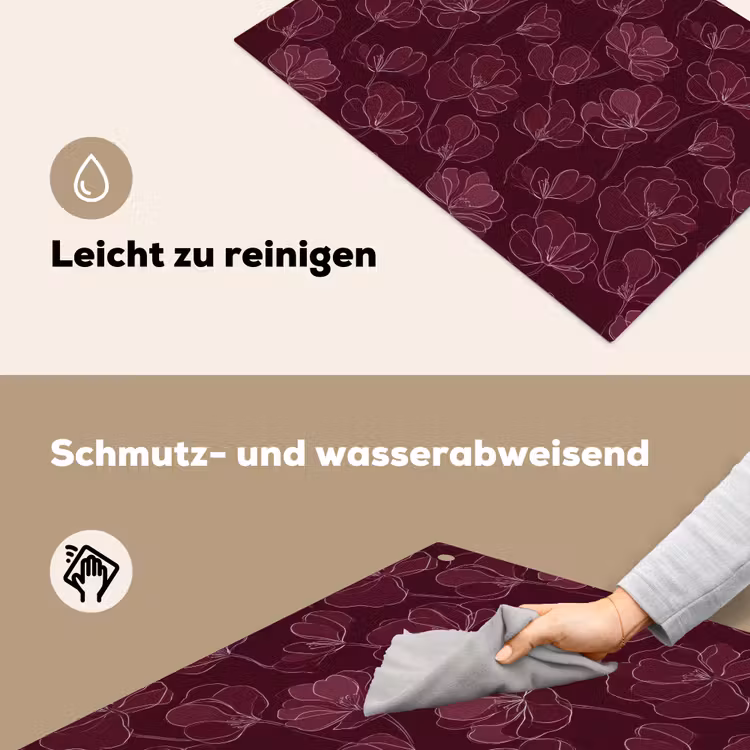 Bloemen - Patroon - Bordeauxrood Inductie beschemer met haakjes klein 777 -ky-schoon-de