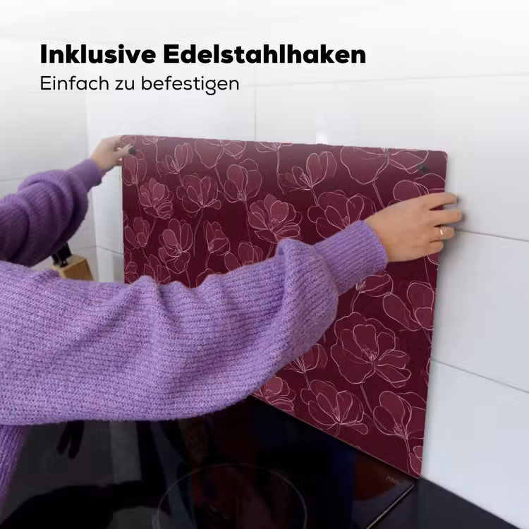 Bloemen - Patroon - Bordeauxrood Inductie beschemer met haakjes klein 777 -ky-ophangen-de