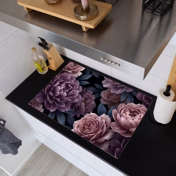 Bloemen - Patroon - Donker - Botanisch - Paars Inductie beschemer met haakjes klein -sfeer1