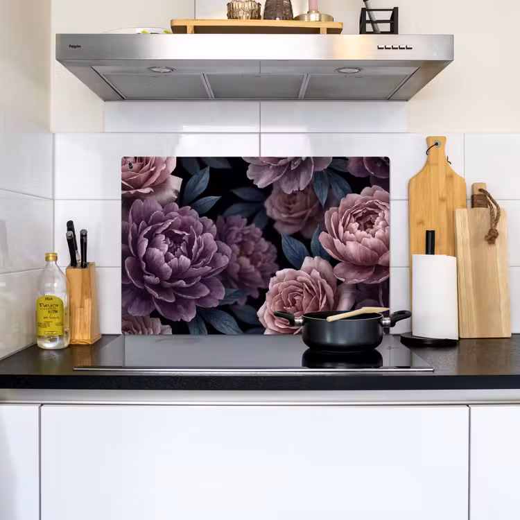 Bloemen - Patroon - Donker - Botanisch - Paars Inductie beschemer met haakjes klein -sfeer2