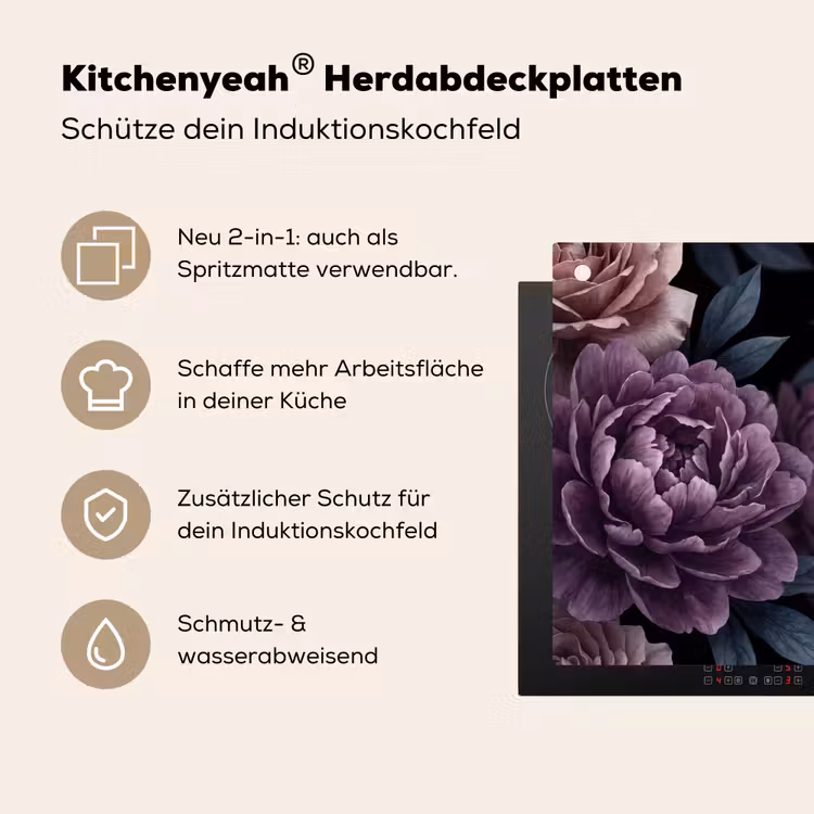 Bloemen - Patroon - Donker - Botanisch - Paars Inductie beschemer met haakjes klein -ky-usp-de