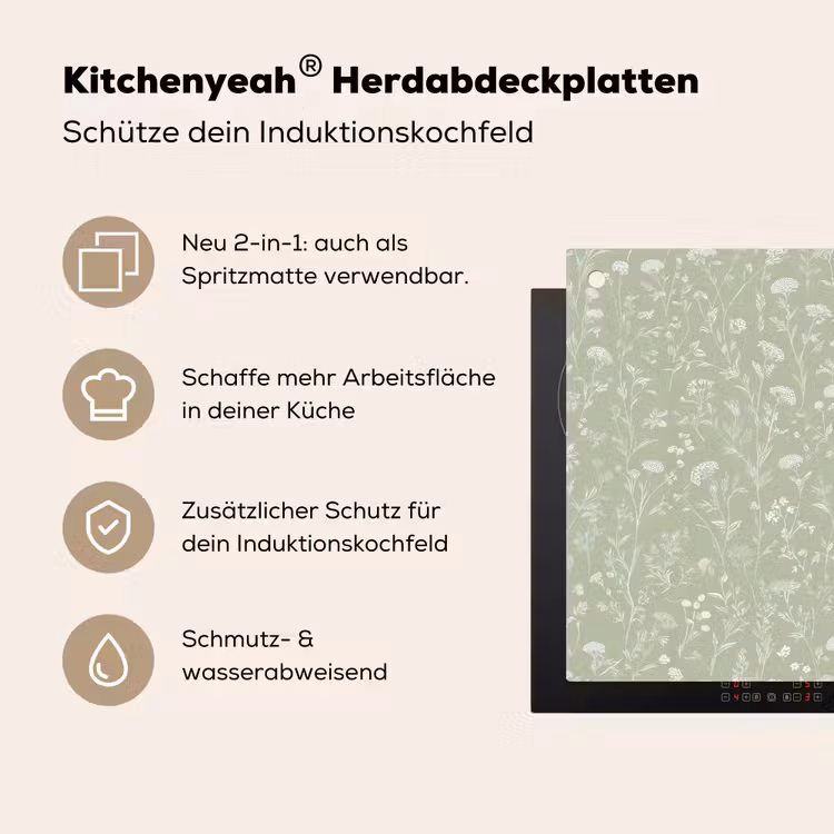 Bloemen - Patroon - Groen Inductie beschemer met haakjes klein 777 -ky-usp-de
