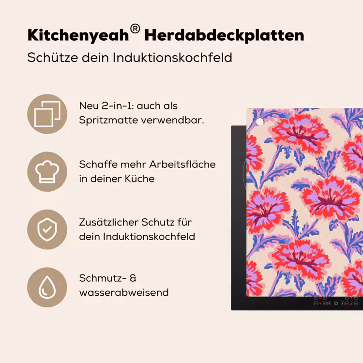 Bloemen - Patroon - Meerkleurig Inductie beschemer met haakjes klein 777 -ky-usp-de