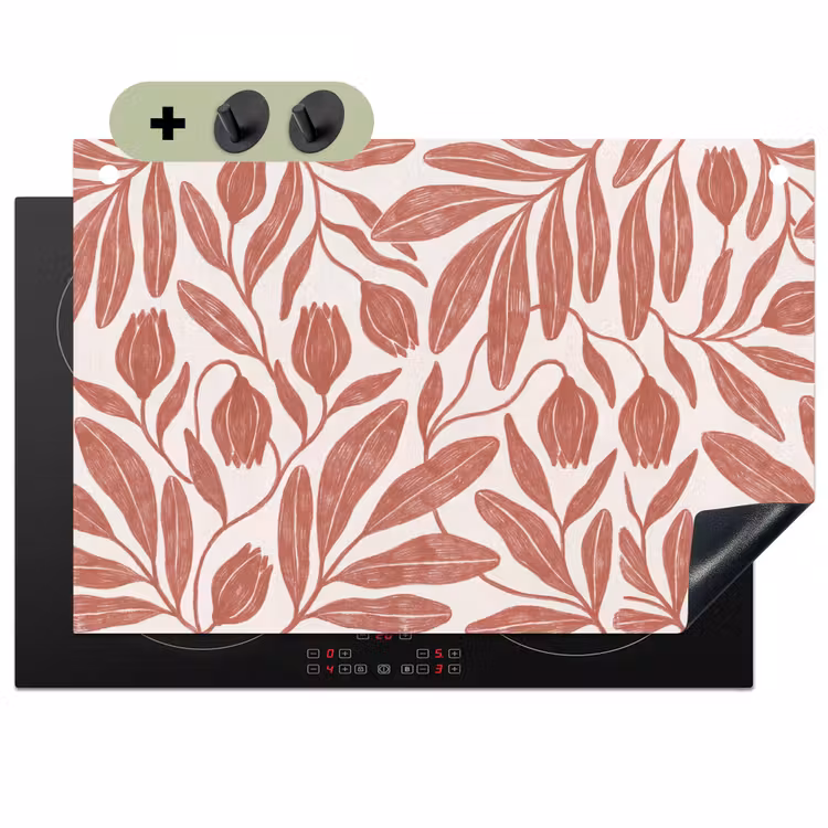 Bloemen - Patroon - Modern - Natuur - Bruin Inductie beschemer met haakjes klein -3d