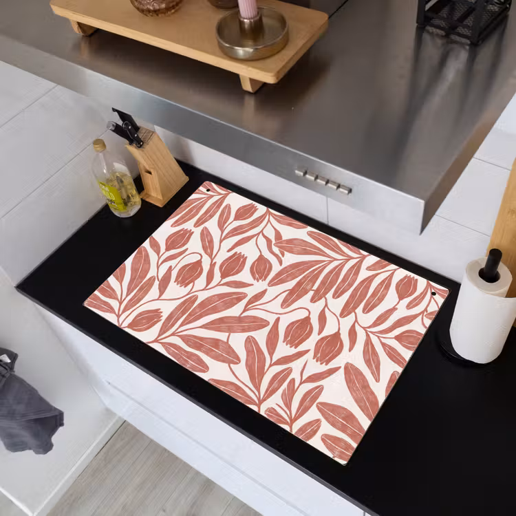 Bloemen - Patroon - Modern - Natuur - Bruin Inductie beschemer met haakjes klein -sfeer1