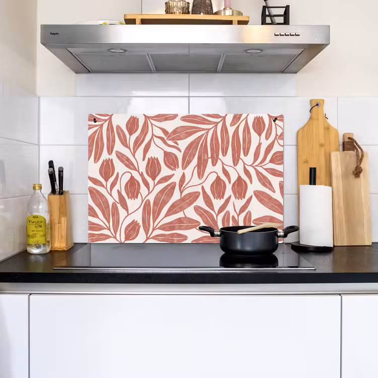 Bloemen - Patroon - Modern - Natuur - Bruin Inductie beschemer met haakjes klein -sfeer2