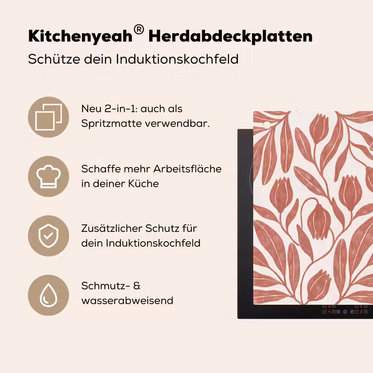 Bloemen - Patroon - Modern - Natuur - Bruin Inductie beschemer met haakjes klein -ky-usp-de