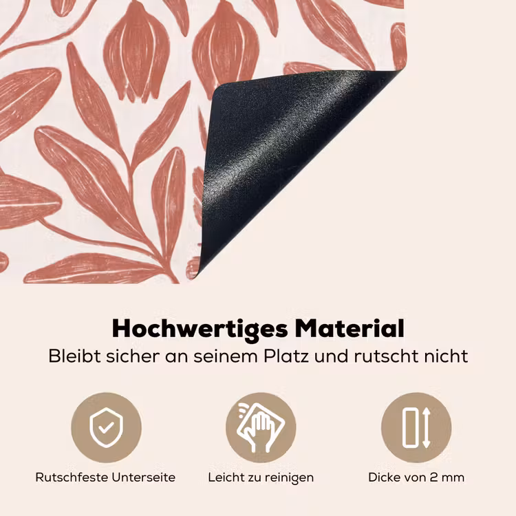 Bloemen - Patroon - Modern - Natuur - Bruin Inductie beschemer met haakjes klein -ky-onderkant-de