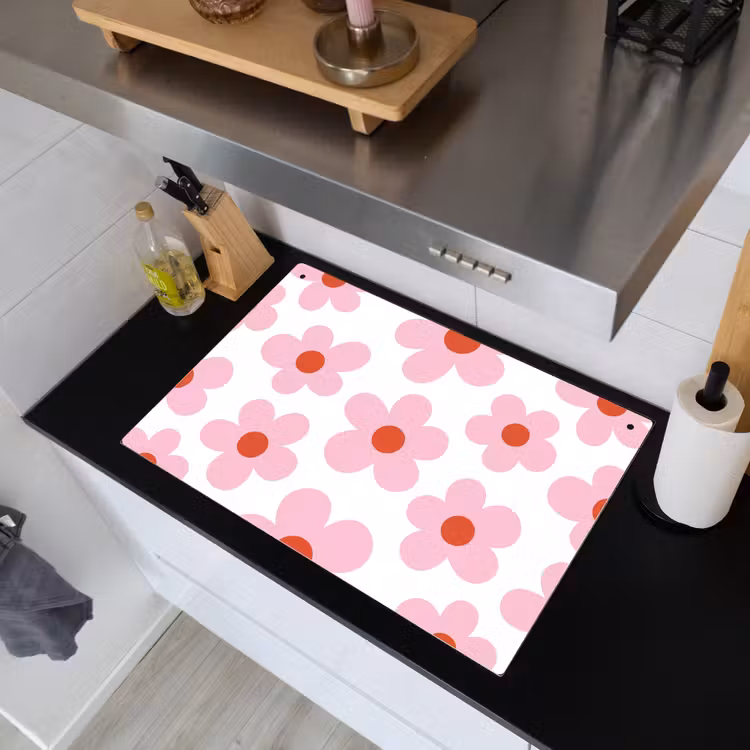 Bloemen - Patroon - Modern - Roze - Wit Inductie beschemer met haakjes klein -sfeer1