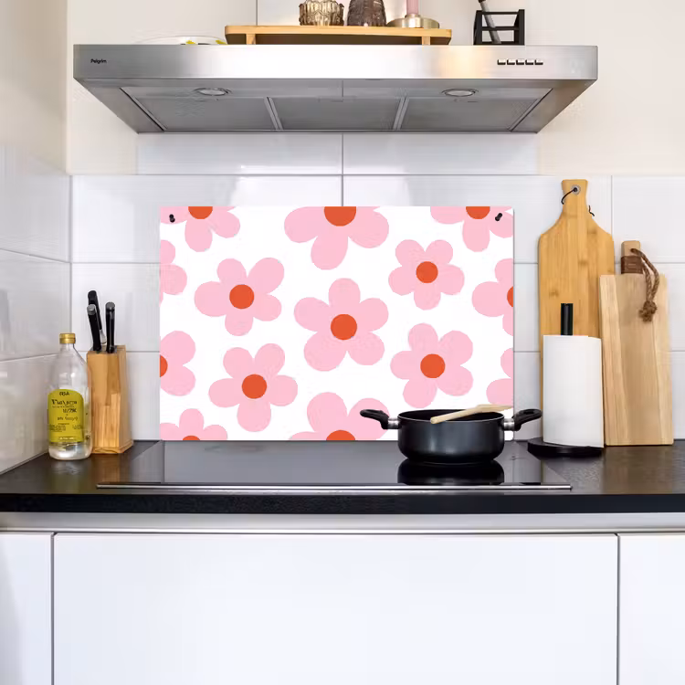 Bloemen - Patroon - Modern - Roze - Wit Inductie beschemer met haakjes klein -sfeer2