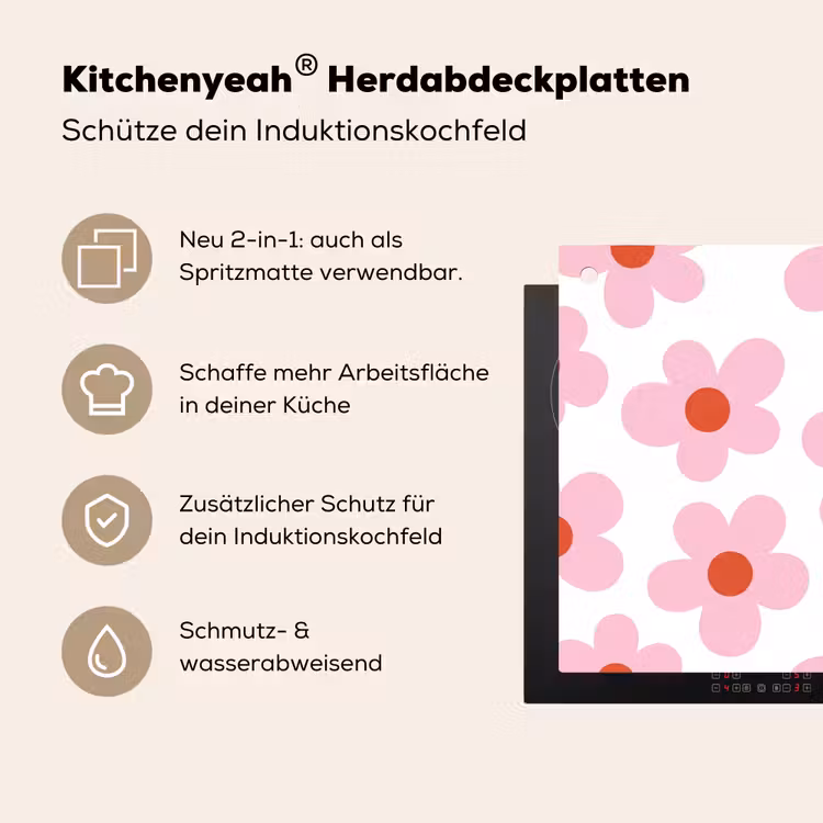 Bloemen - Patroon - Modern - Roze - Wit Inductie beschemer met haakjes klein -ky-usp-de