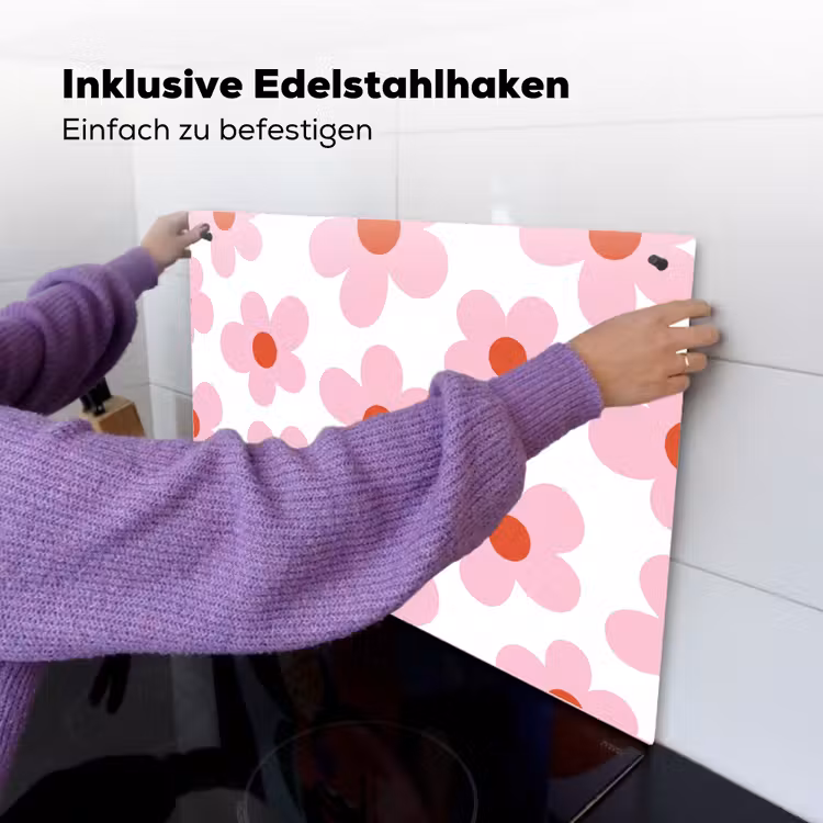 Bloemen - Patroon - Modern - Roze - Wit Inductie beschemer met haakjes klein -ky-ophangen-de