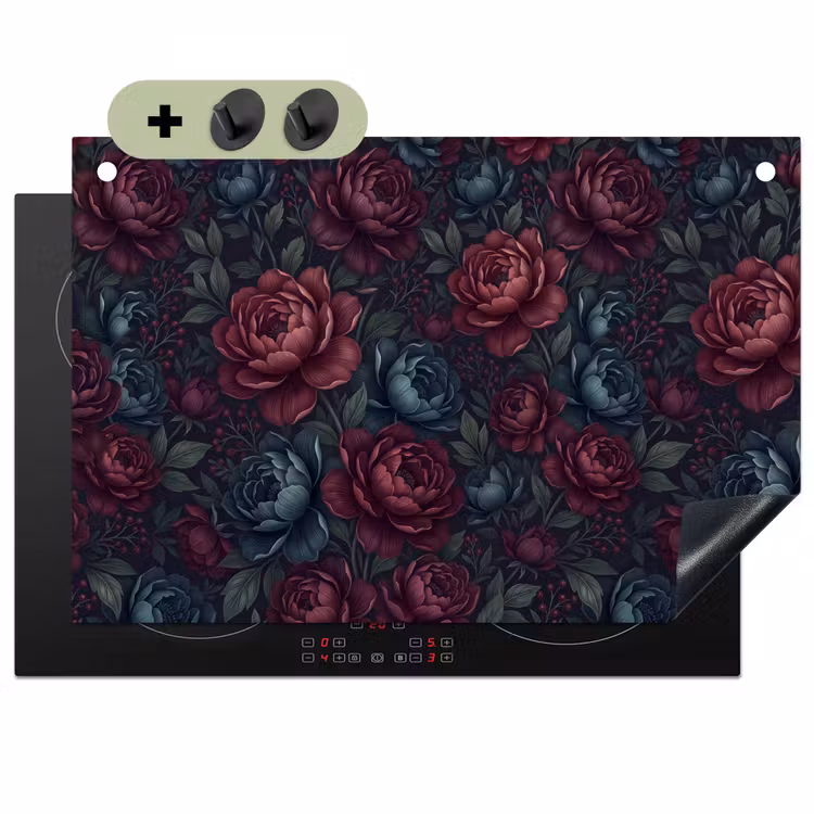Bloemen - Patroon - Natuur - Klassiek - Donker Inductie beschemer met haakjes klein -3d