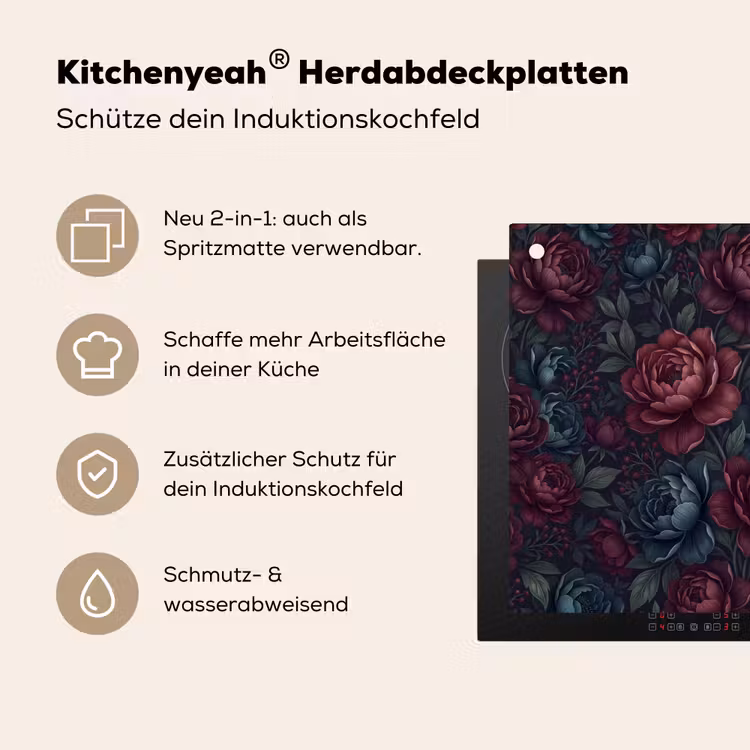 Bloemen - Patroon - Natuur - Klassiek - Donker Inductie beschemer met haakjes klein -ky-usp-de