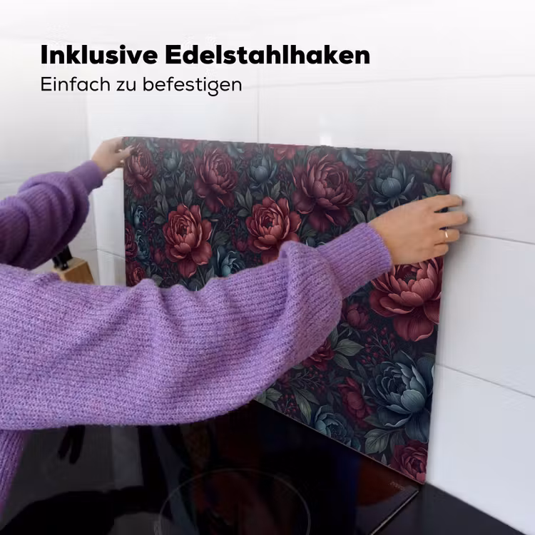 Bloemen - Patroon - Natuur - Klassiek - Donker Inductie beschemer met haakjes klein -ky-ophangen-de