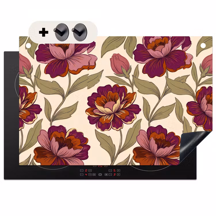Bloemen - Patroon - Natuur - Modern - Paars Inductie beschemer met haakjes klein -3d
