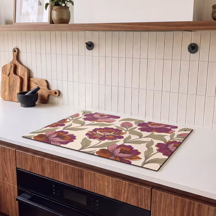 Bloemen - Patroon - Natuur - Modern - Paars Inductie beschemer met haakjes klein -sfeer1