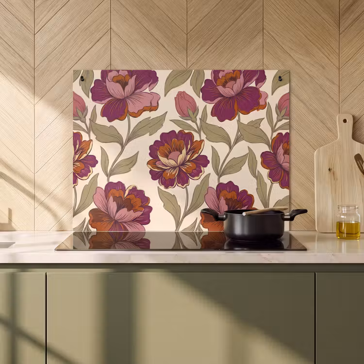 Bloemen - Patroon - Natuur - Modern - Paars Inductie beschemer met haakjes klein -sfeer2