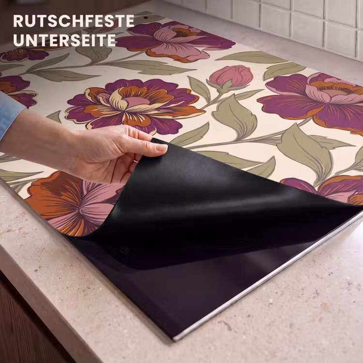 Bloemen - Patroon - Natuur - Modern - Paars Inductie beschemer met haakjes klein -ky-onderkant-de