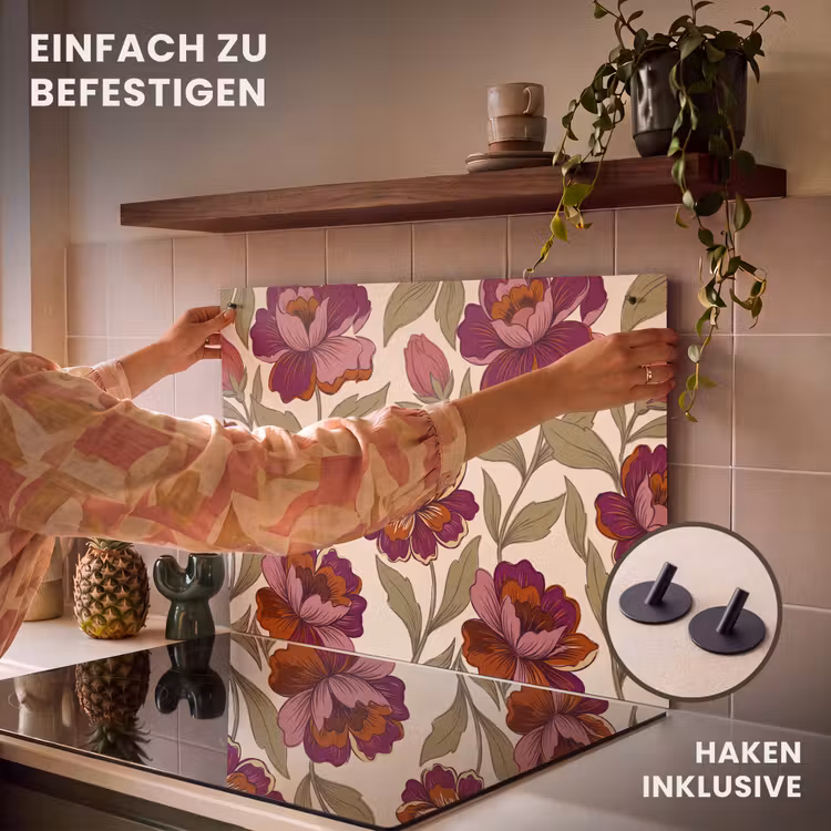 Bloemen - Patroon - Natuur - Modern - Paars Inductie beschemer met haakjes klein -ky-ophangen-de