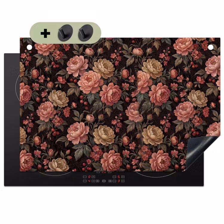Bloemen - Patroon - Natuur - Vintage - Roze Inductie beschemer met haakjes klein -3d