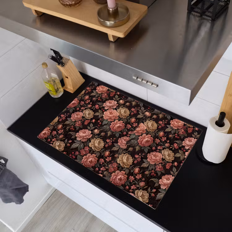 Bloemen - Patroon - Natuur - Vintage - Roze Inductie beschemer met haakjes klein -sfeer1
