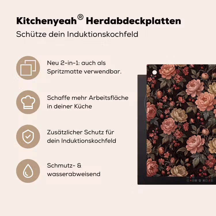 Bloemen - Patroon - Natuur - Vintage - Roze Inductie beschemer met haakjes klein -ky-usp-de