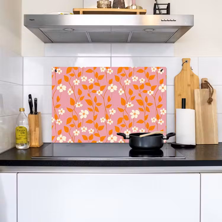 Bloemen - Patroon - Oranje Inductie beschemer met haakjes klein 777 -sfeer2