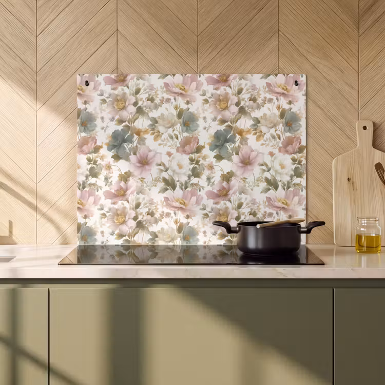 2-in-1 Herdabdeckplatte & Spritzschutz - Blumen - Muster - Pastell - Bloemen - Patroon - Pastel Inductie beschemer met haakjes klein 777