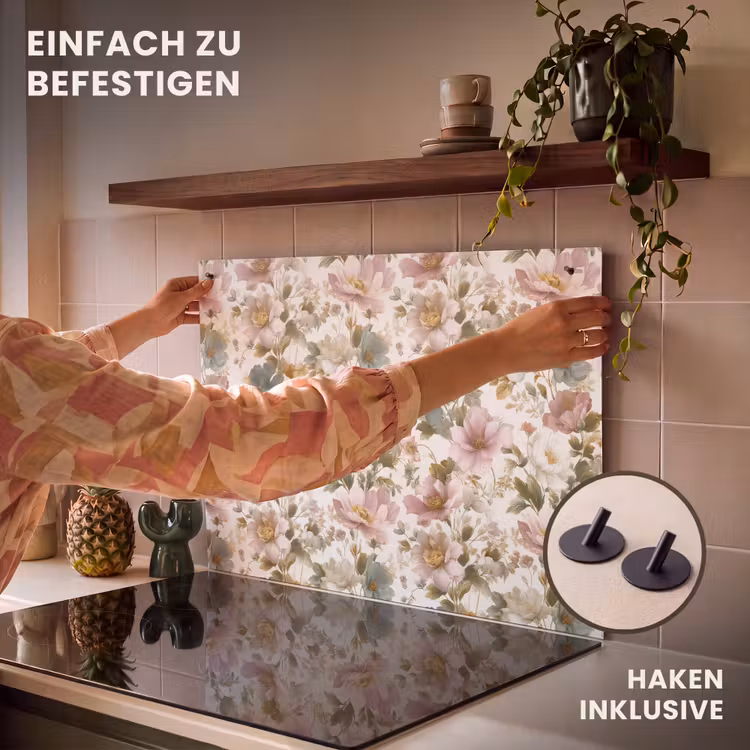2-in-1 Herdabdeckplatte & Spritzschutz - Blumen - Muster - Pastell - Bloemen - Patroon - Pastel Inductie beschemer met haakjes klein 777