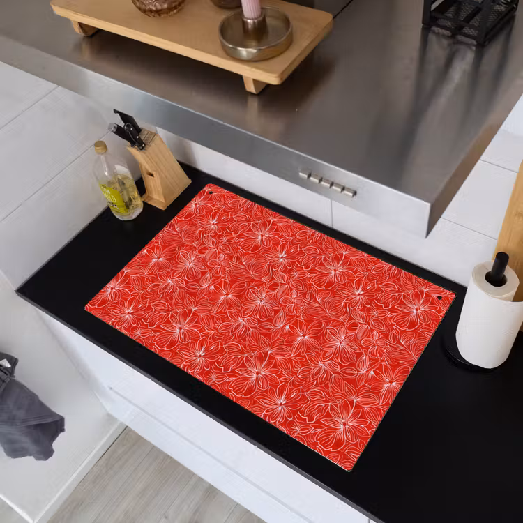 2-in-1 Herdabdeckplatte & Spritzschutz - Blumen - Muster - Rot - Bloemen - Patroon - Rood Inductie beschemer met haakjes klein 777